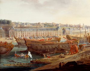 Scheepswerf: De haven van Brest (detail) door Louis Nicolas van Blarenberghe