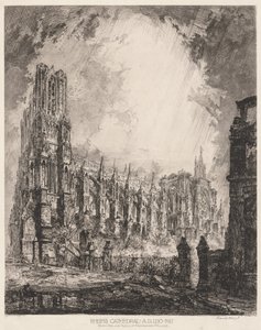 Kathedraal van Reims en Ruïnes van het Aartsbisschoppelijk Paleis door Louis Orr