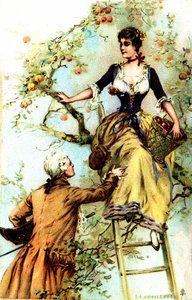 Plukken: Reclame voor cacao Blooker 1874 (prent) door Louis Paul Pierre Dumont