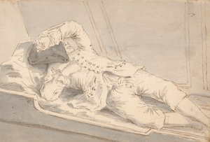 Man die slaapt in een kooi aan boord van een schip door Louis Philippe Boitard