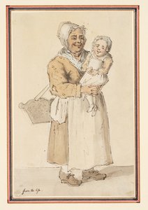 Studie van een vrouw en kind getekend naar het leven door Louis Philippe Boitard