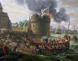 Lodewijk XVI bezoekt de haven van Cherbourg, 23 juni door Louis Philippe Crepin