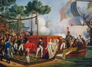 Napoleon Bonaparte en Marie Louise landen in Antwerpen door Louis Philippe Crepin