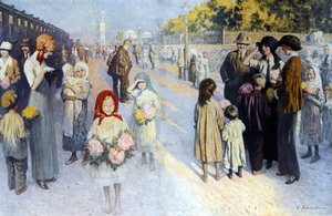Een treinstation in Rusland van de Trans-Siberische spoorlijn. sd. begin 20e eeuw. Ill. de Sabatier door Louis Remy Sabatier