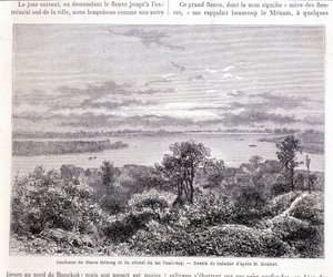 Samenvloeiing van de Mekong-rivier en het Touli-meerkanaal - slap. Tekening door Sabatier volgens Mr. Mouhot. Tour du monde
