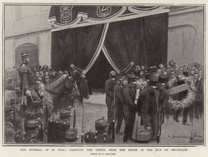 De begrafenis van M. Zola, het dragen van de kist uit het huis in de Rue de Bruxelles