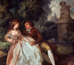 Galante scène (met Cupido) (detail) door Louis Rolland Trinquesse