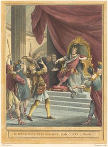 De koning, de wouw en de jager door Louis Simon Lempereur after Jean Baptiste Oudry