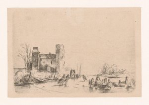 Schaatsers bij een kasteel door Louis Smets