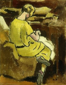 Vrouw in Geel naait door Louis Valtat