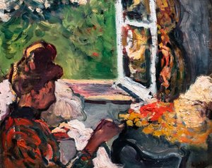 Vrouw zittend bij het raam, detail, ca. 1903 (olieverf op karton) door Louis Valtat