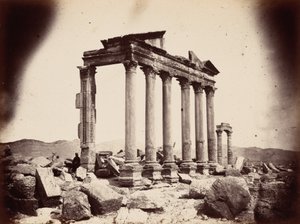 Mausoleum aan het westelijke einde van de colonnade, Palmyra, 1864 (foto) door Louis Vignes