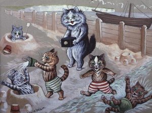 Katten die in de Zee Baden door Louis Wain