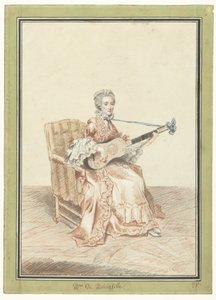 Portret van Madame de Montainville, gitaar spelend