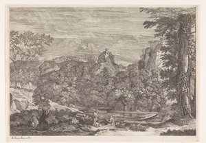 Landschap met drie monniken door Louis de Châtillon