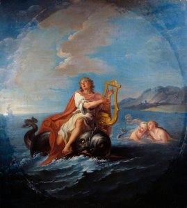 Arion speelt lier. Arion van Methymne is een Griekse dichter uit de 7e eeuw v.Chr.