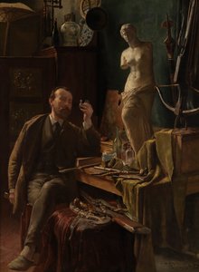 Kunstenaar in zijn atelier door Louis van Engelen