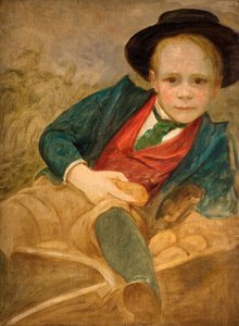 Studie voor een jongen zittend op een kruiwagen, 1890 door Louisa Starr