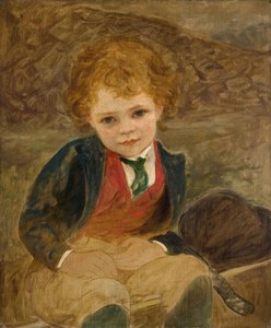 Studie van een jongen die in een kruiwagen zit, 1890 door Louisa Starr