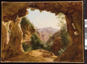 Een grot in een rotsachtig landschap door Louise Josephine Sarazin de Belmont