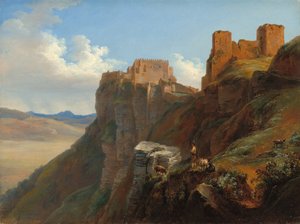 Uitzicht op het Castello di San Giuliano, nabij Trapani, Sicilië, c. 1824-1826 door Louise Josephine Sarazin de Belmont