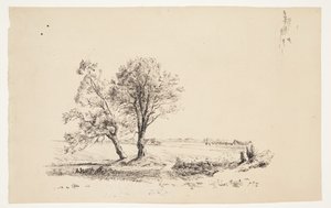 Landschap met Wilgen bij een Waterloop door Louise Ravn Hansen