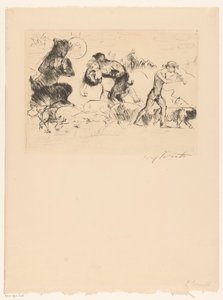 Saters, een nimf, een faun en een toom varkens door Lovis Corinth (signed by artist)