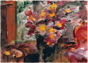Bloemenvaas op een tafel door Lovis Corinth