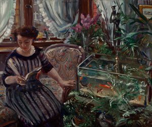 Dame bij de goudvisvijver door Lovis Corinth