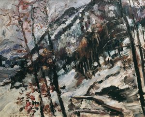 De Herzogstand aan de Walchensee in de sneeuw door Lovis Corinth