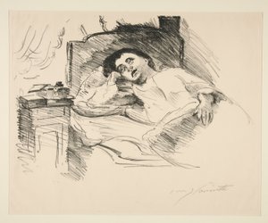 Dame rustend in bed door Lovis Corinth