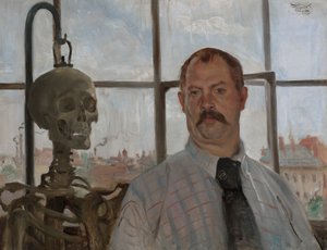 Zelfportret met skelet door Lovis Corinth