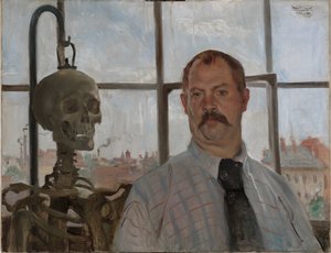 Zelfportret met skelet door Lovis Corinth
