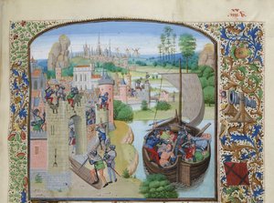 Bloedbad van Gentse handelaren in Audenarde 1380, ca. 1470-1475 door Loyset Liedet