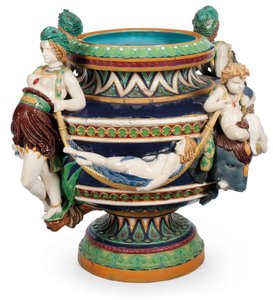 Grote Minton majolica jardinière, ca. 1870 door Ltd Mintons