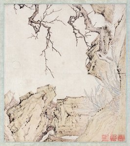 Narcissus, Pruimenboom en Landschap (inkt & kleur op papier)
