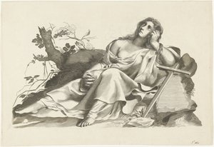Personificatie van hoop zittend met kruis door Lubertus Teunis van Deth