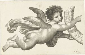 Zwevende putto met krans door Lubertus Teunis van Deth