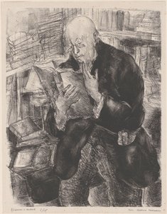 Lezende man in een bibliotheek door Luc Albert Moreau (signed by artist)