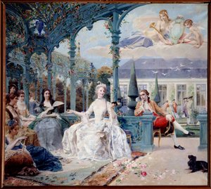 Mademoiselle de Clermont en de Graaf van Melun bij het Paviljoen van Sylvie nabij Chantilly door Luc Oliver Merson