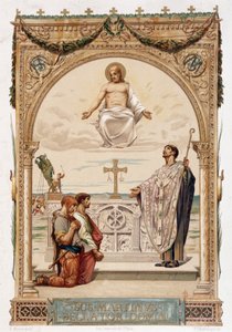 Sint Martinus (Sint Martinus) evangelisator van Gallië onder het oog van Christus - chromo. volgens een schilderij van Merson door Luc Oliver Merson