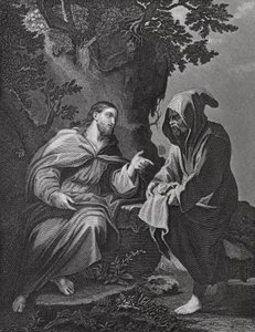 Christus verzocht, Lucas, Hoofdstuk 4, verzen 3-13 (gravure) door Luca (after) Giordano