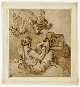 Allegorisch onderwerp (Engel boven twee sibillen) door Luca Cambiaso