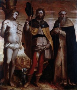 St. Rochus, St. Sebastiaan en St. Antonius de Grote door Luca Cambiaso