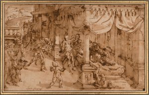 De dood van Cleopatra door Luca Cambiaso