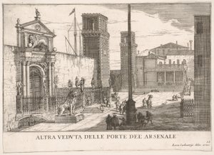 Poort van de scheepswerf en het arsenaalcomplex Arsenale, Venetië door Luca Carlevarijs