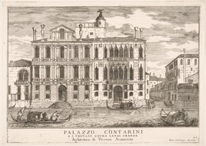 Plaat 85: Uitzicht op het Contarini Paleis in Campo San Trovaso, Venetië, uit De gebouwen door Luca Carlevarijs