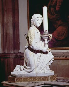 Engel met een kaars (glazuur keramiek) (detail) door Luca Della Robbia