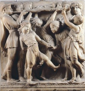 Kinderen en cherubijnen dansend, zingend en spelend (detail) door Luca Della Robbia