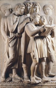 Kinderen en cherubijnen zingen (detail) door Luca Della Robbia